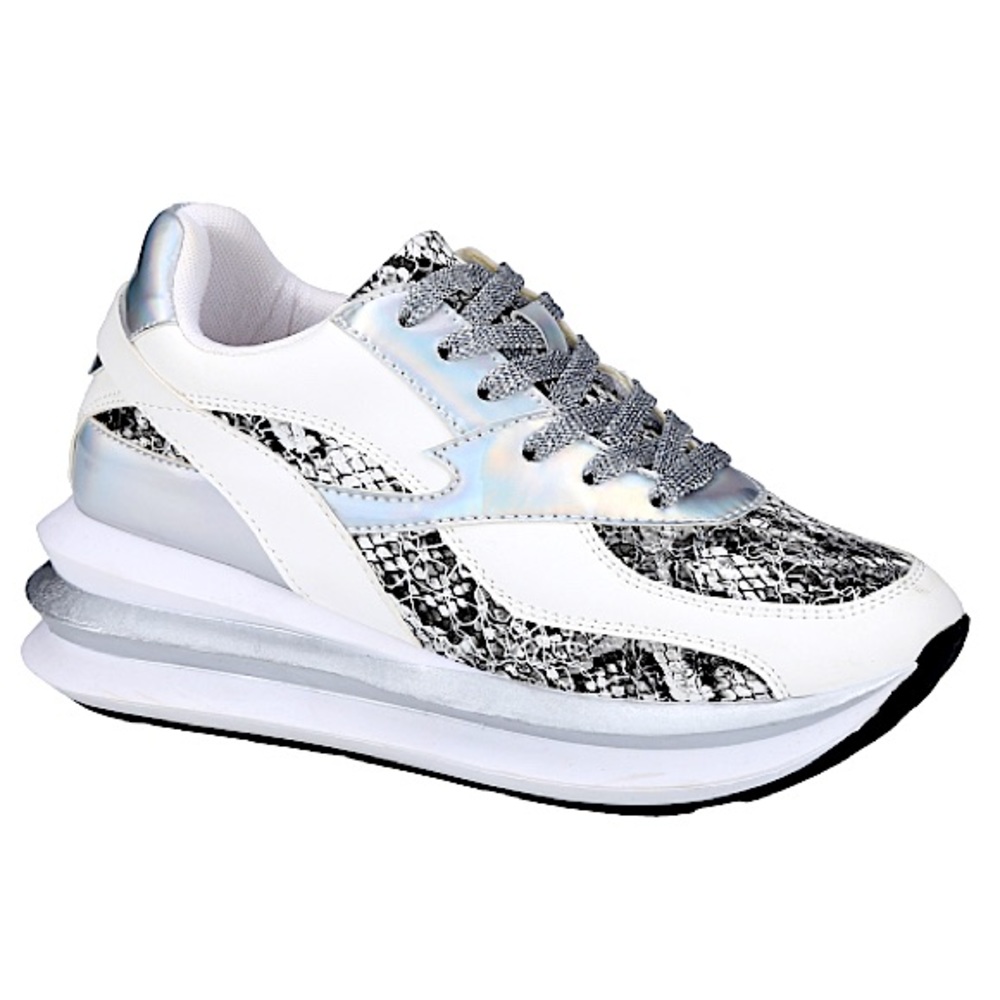 Silver snake platform sneaker